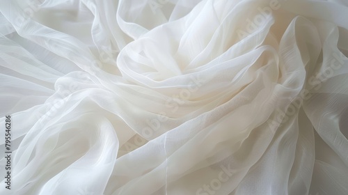  A tight shot of a single layer of white fabric, overlain by multiple layers of sheers from above and below