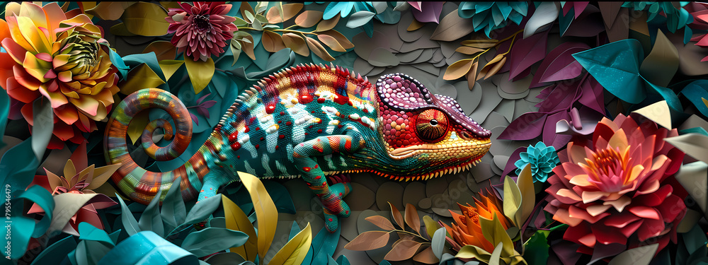 Obraz premium Chromatic Leap: The Chameleon's Artistic Emergence