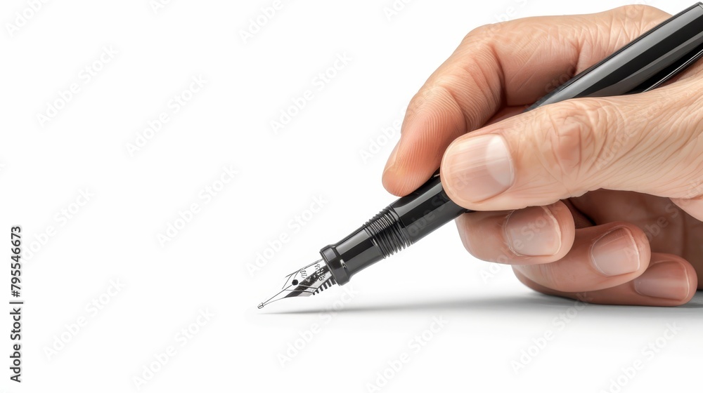 A hand holds a pen, writing on paper while the other hand supports the pen's tip A hand holds a pen, writing on paper while the other hand supports the pen's tip