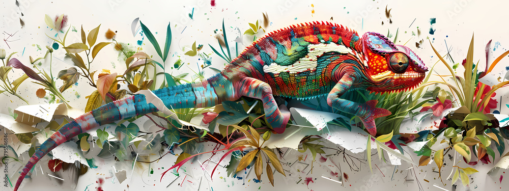 Fototapeta premium Chromatic Leap: The Chameleon's Artistic Emergence
