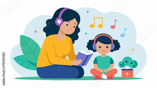 A mother and child participating in a music therapy session as evidence suggests that listening to music can stimulate the brain and help with memory.