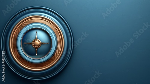  A door knob against a blue backdrop, with a golden circular detail at its core