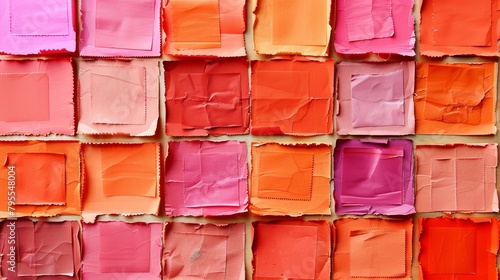  A collection of color swatches, each square representing a distinct paint hue, arranged on a cut paper sheet