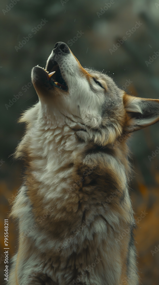 Fototapeta premium Majestic Wolf Gazing Skyward in Autumn Wilderness