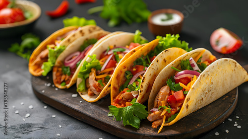 Freshly Prepared Tacos on a Serving Tray in a Casual Dining Setting