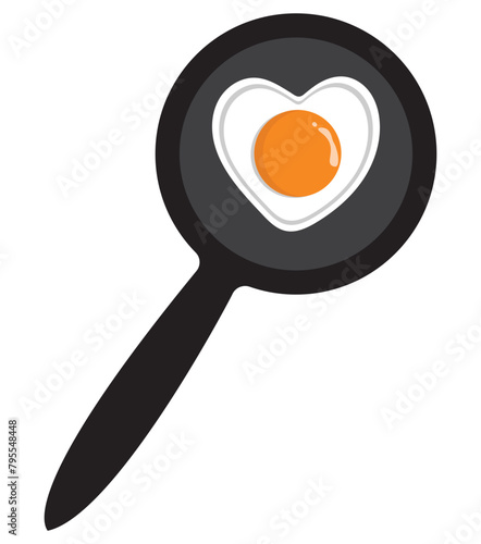 Cooking pan fried egg vector food breakfast. Frying eggs on frying pan. Breakfast menu logo on white background