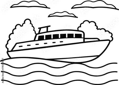 Boat Vehicle Coloring Page for Kids. Vehicles line art for coloring book