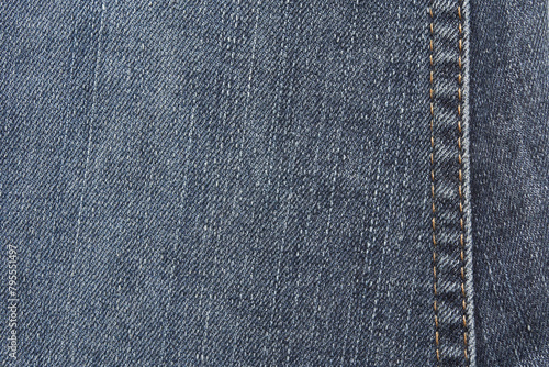 Blue jean texture. Blank denim cloth textile background. Soft fabric. Flat cotton surface. Grunge structure design. Dark navy material. Indigo vintage style. Copyspace