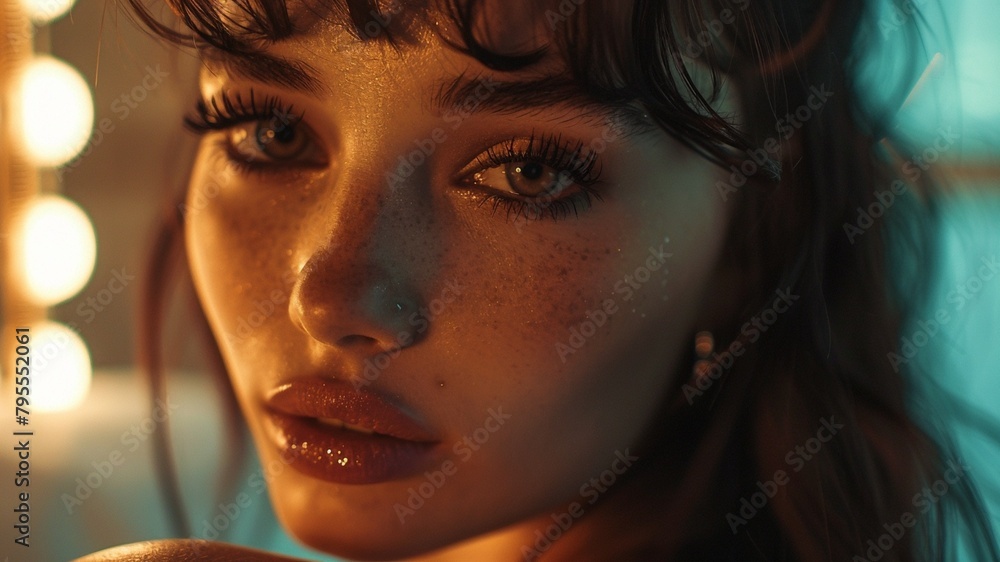 A close up of a beautiful young woman's face, soft warm light A close up of a beautiful young woman's face, soft warm light