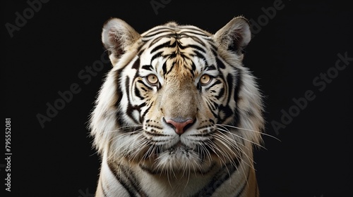 portrait of a white tiger, Amber-Eyed White Tiger. Generative AI