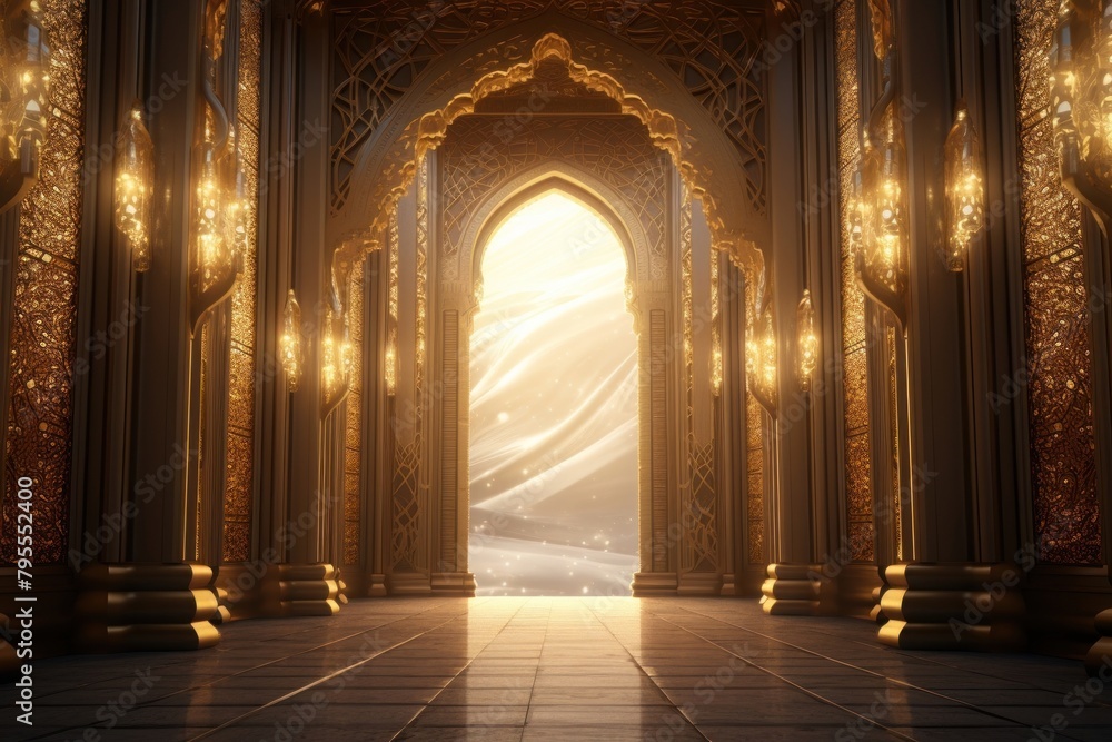 Fototapeta premium Architecture building corridor gold