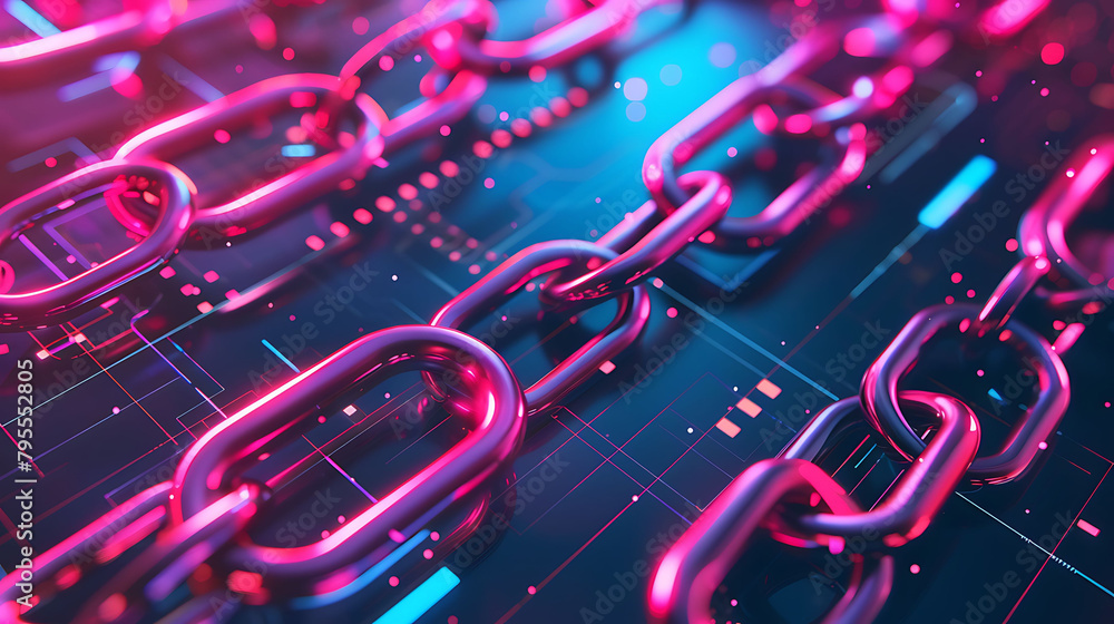 a colorful array of metal and silver chains arranged in a row, with a blue light in the background a colorful array of metal and silver chains arranged in a row, with a blue light in the background