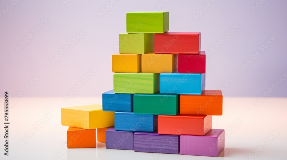 Obraz premium A child's rainbow-colored building blocks