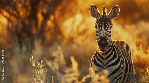 zebra in the wild, A Zebra Amidst the Warmth of Sunset. Generative AI © A.M