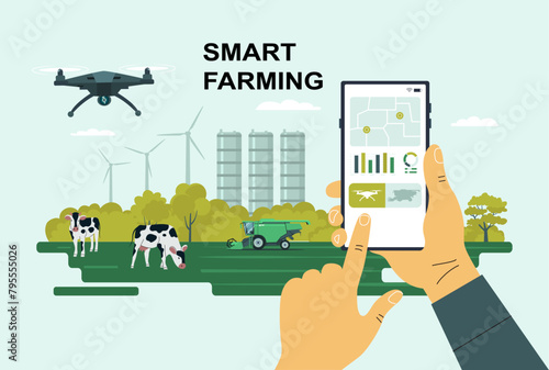 Concept illustration of smart farming. Vector illustration.