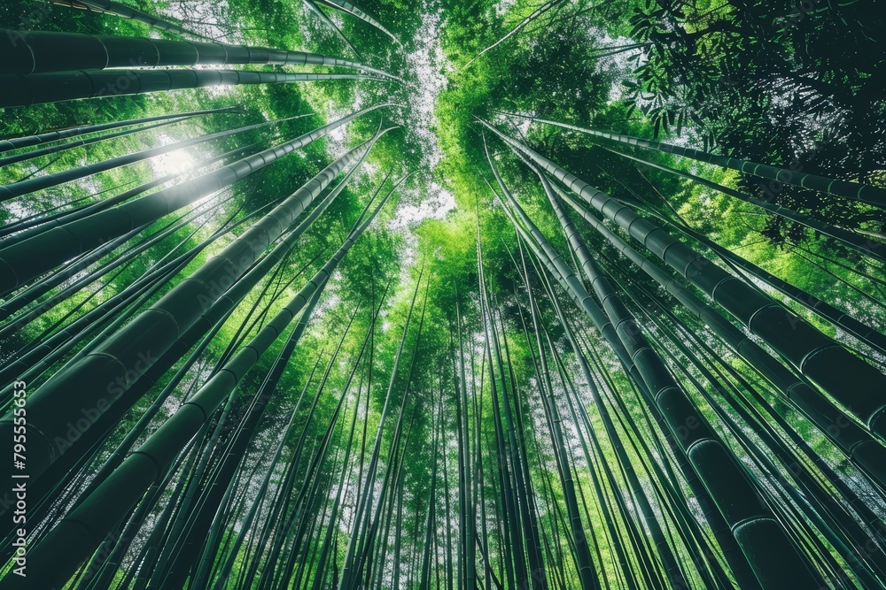 A lush bamboo forest, with tall stalks rustling in the breeze A lush bamboo forest, with tall stalks rustling in the breeze