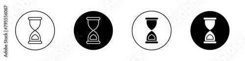 Hourglass end icon set. time sand clock vector symbol in black filled and outlined style. photo