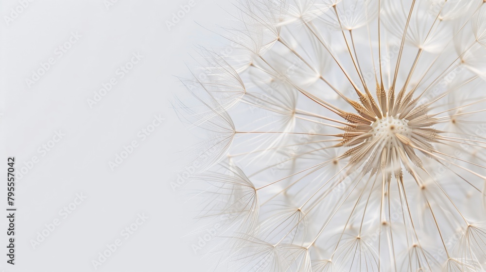 Dandelion seed head centered against a pale background.