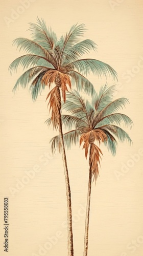 Vintage drawing coconut trees sketch plant illustrated.