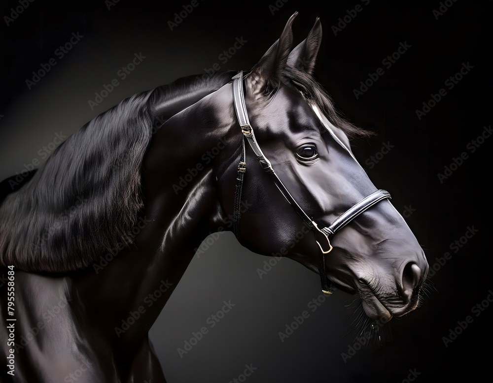 Portrait of a horse on a black minimalist background Portrait of a horse on a black minimalist background