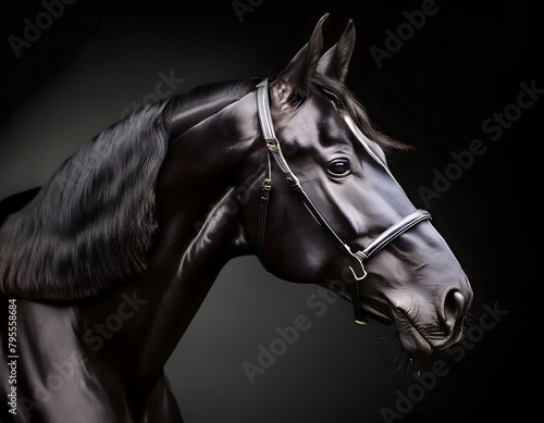 Portrait of a horse on a black minimalist background