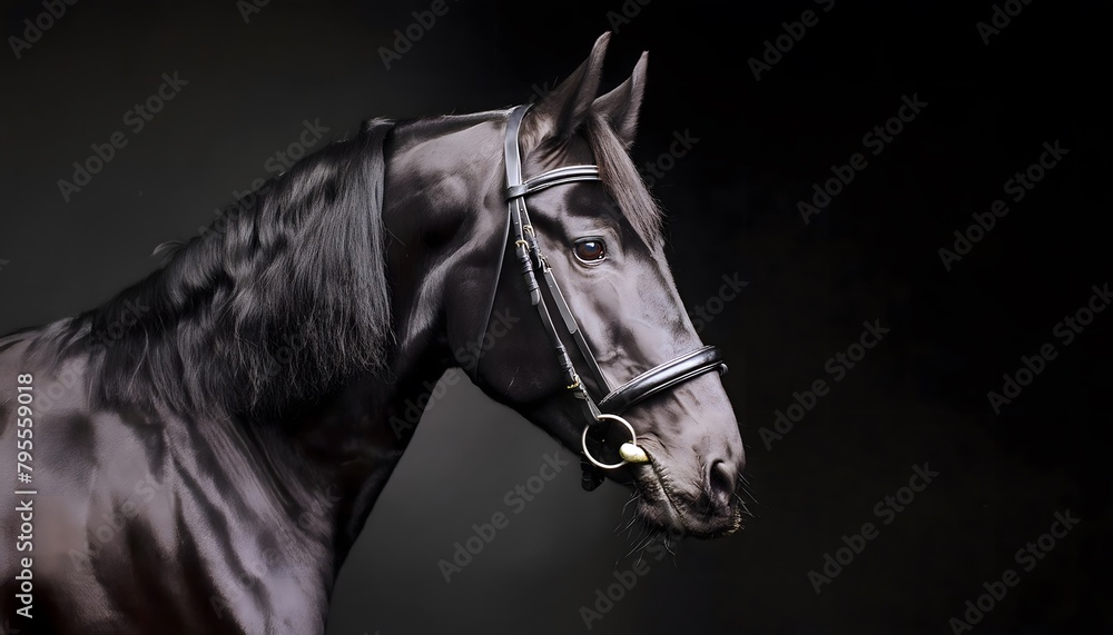 Fototapeta premium Portrait of a horse on a black minimalist background