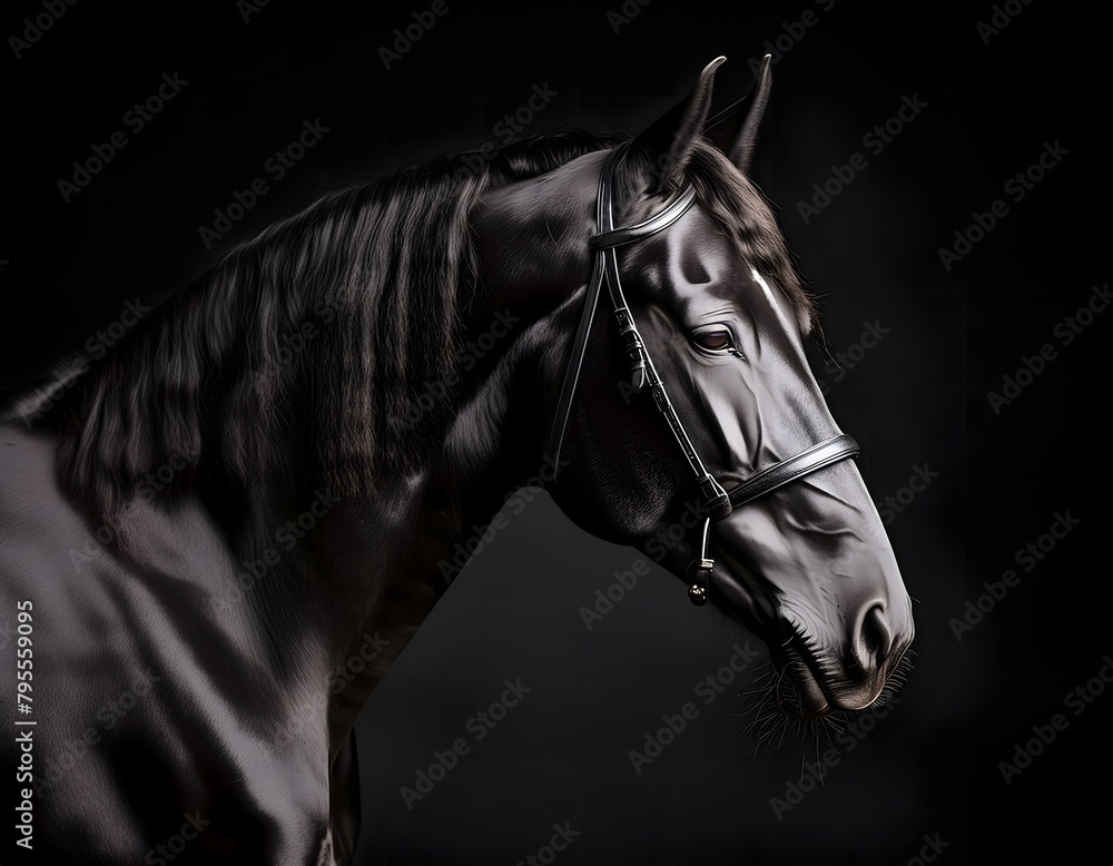 Portrait of a horse on a black minimalist background Portrait of a horse on a black minimalist background