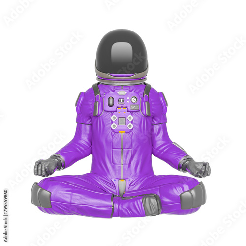 master astronaut is doing a relaxing meditation in yoga namaste pose