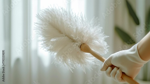 feather duster in hand, a cleaner gracefully erases dust from delicate surfaces, preserving the elegance of a well-kept home