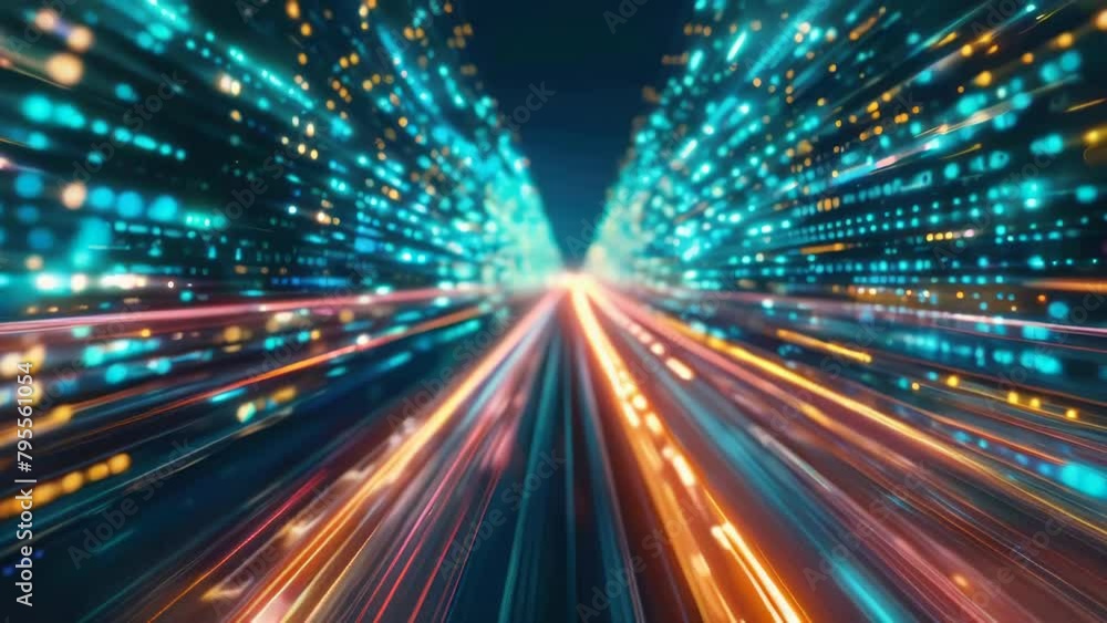 A bright, colorful, and dynamic city street with a long, winding road A bright, colorful, and dynamic city street with a long, winding road