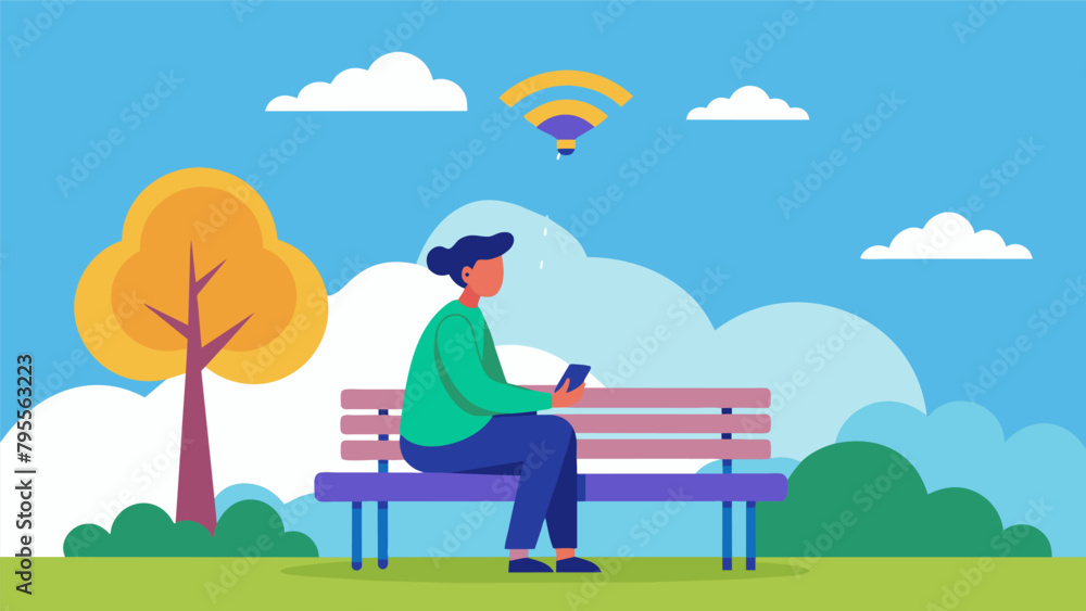 A person sits on a park bench their head tilted up towards the clouds as they receive a wireless neural energy boost from a passing drone enhancing. A person sits on a park bench their head tilted up towards the clouds as they receive a wireless neural energy boost from a passing drone enhancing.