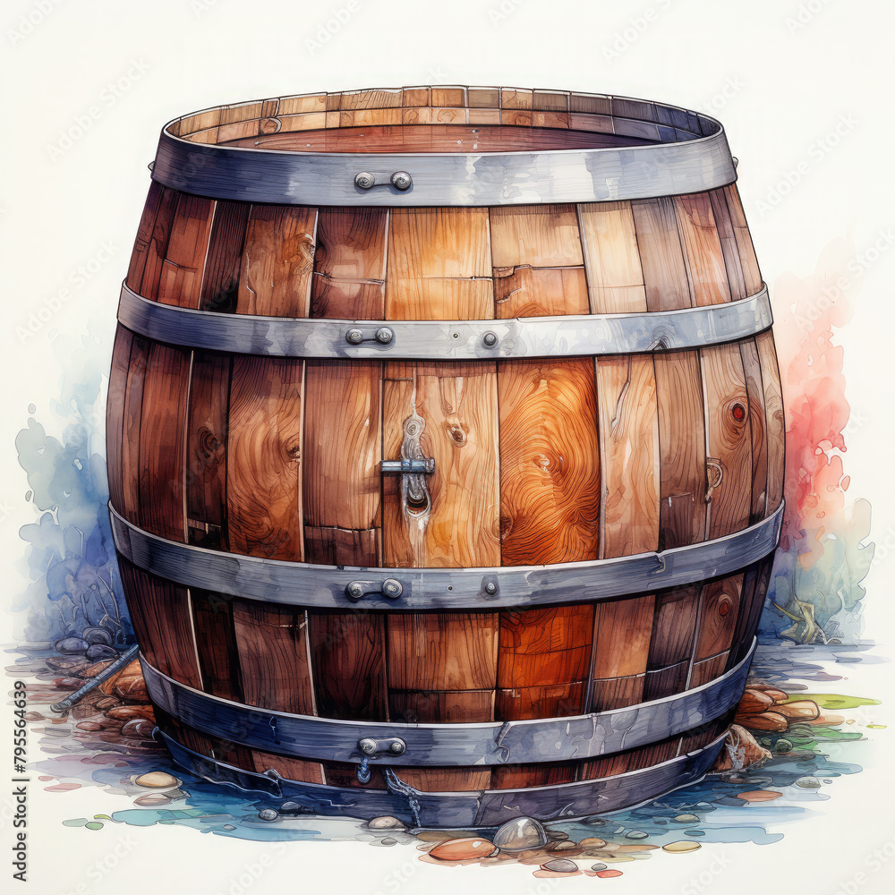 Fototapeta premium Watercolor Barrel Illustration, Generative Ai