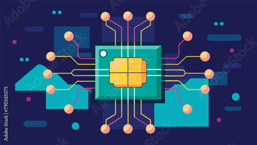 An image of a quantum chip and a neural network merging together to form a powerful hybrid technology..