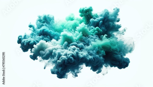 Group of multicolored smoke blue, green, turquoise, on a white background