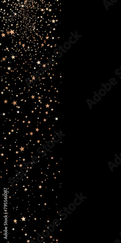 A black background with a line of gold stars. The stars are scattered throughout the image, with some closer to the left side and others towards the right. Scene is one of celebration and joy