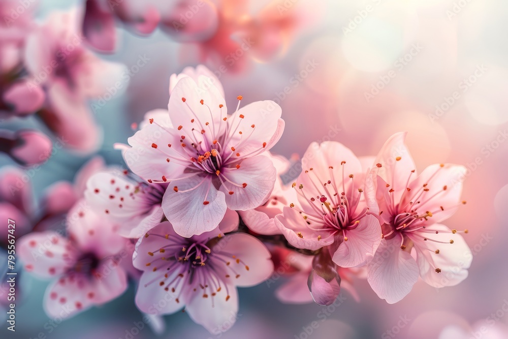 Blossoming cherry tree with pink flowers in full bloom, perfect for springtime designs