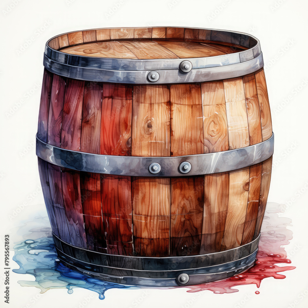 Fototapeta premium Watercolor Barrel Illustration, Generative Ai