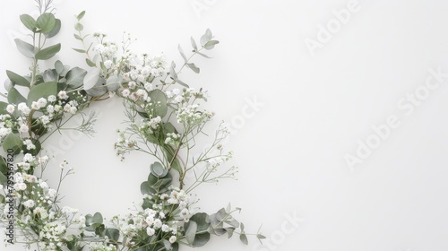 Bohemian-inspired botanical wreath arrangement with a minimalist color palette against white