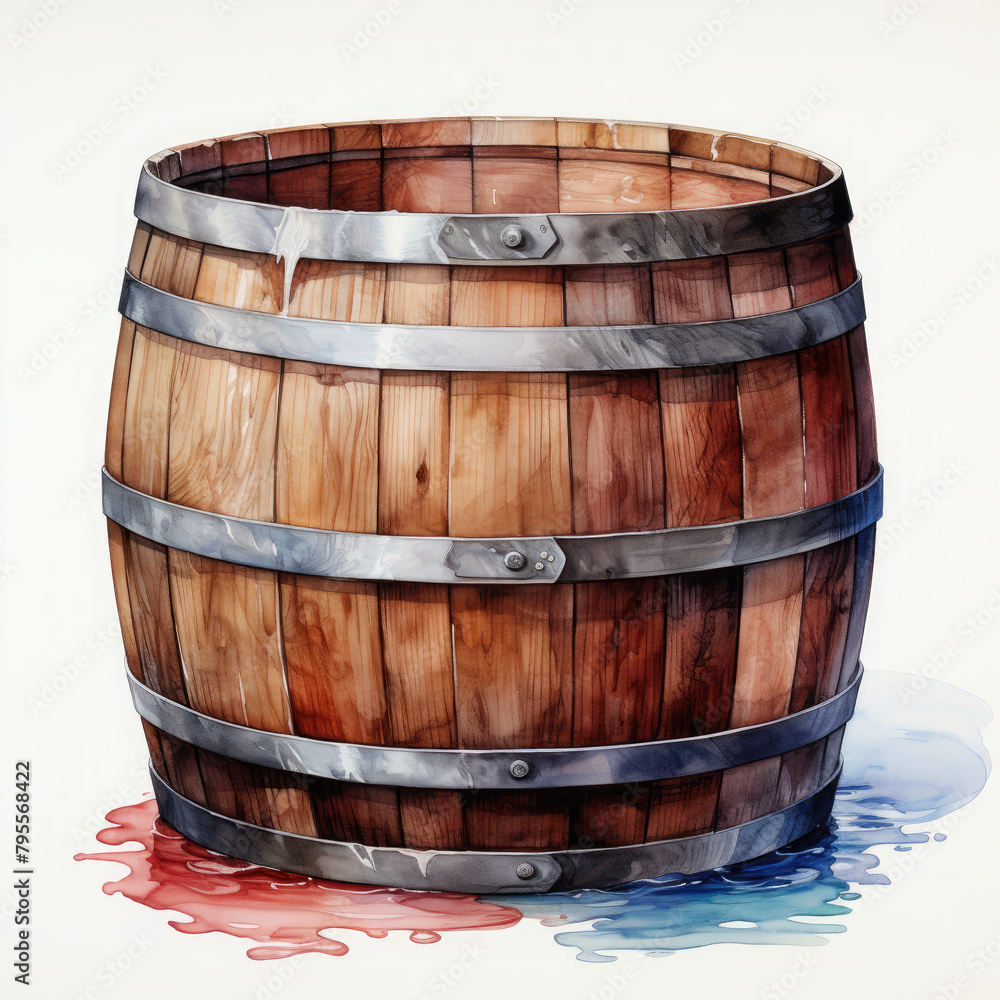 Watercolor Barrel Illustration, Generative Ai Watercolor Barrel Illustration, Generative Ai