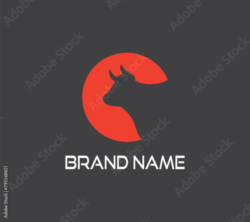 Creative Logo. A cow's head next to the setting sun during twilight. The whole thing is indirectly expressing the English letter C..CMYK color. Editable color. Vector EPS file. photo