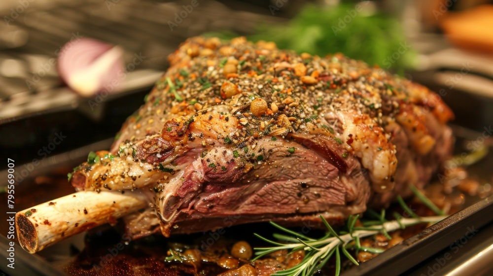 Gigot is a fried leg of lamb baked in the oven with seasonings and spices, the juiciest part of the lamb back.