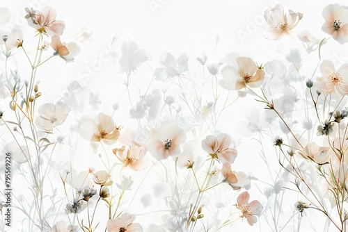 Botanical illustration of delicate flowers on a soft transparent white backdrop  perfect for natural-themed designs