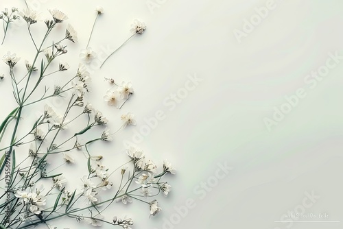 Botanical illustration of delicate flowers on a soft transparent white surface  adding a touch of natural charm