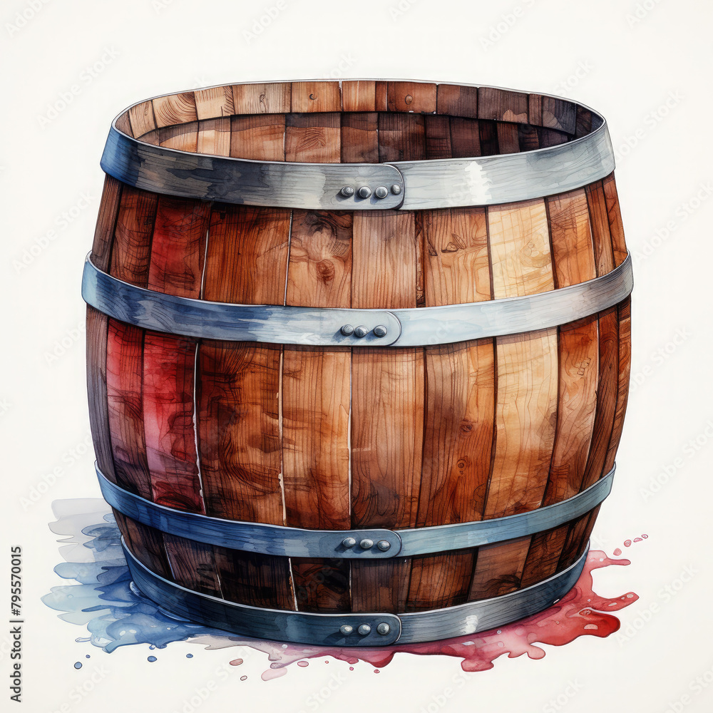 Obraz premium Watercolor Barrel Illustration, Generative Ai
