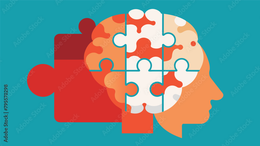 A puzzle with a missing piece that contains the image of a brain representing the idea of incomplete personal identity due to changes in the brain.. A puzzle with a missing piece that contains the image of a brain representing the idea of incomplete personal identity due to changes in the brain..