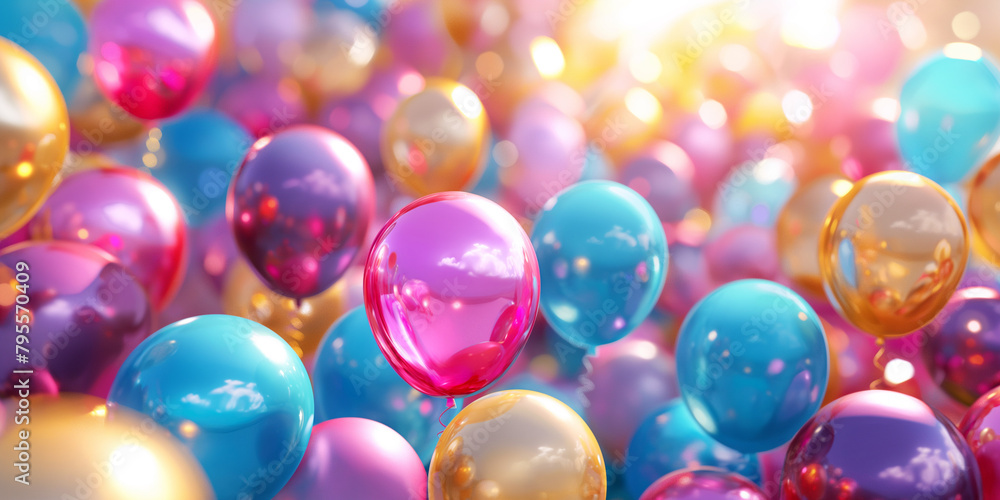 Bunte fliegende Luftballons in prächtigen Farben als Druckvorlage für Geburtstagskarten Bunte fliegende Luftballons in prächtigen Farben als Druckvorlage für Geburtstagskarten