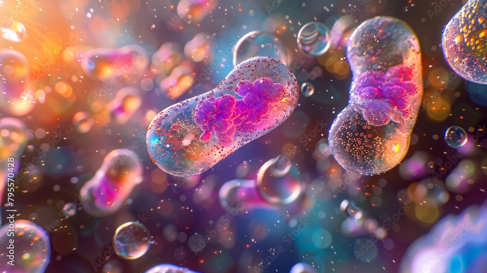 Macro shot of bacteria with dynamic, translucent structure against a vivid backdrop, symbolizing healthcare research, Concept of medical breakthrough, laboratory studies, and pathogen examination Macro shot of bacteria with dynamic, translucent structure against a vivid backdrop, symbolizing healthcare research, Concept of medical breakthrough, laboratory studies, and pathogen examination