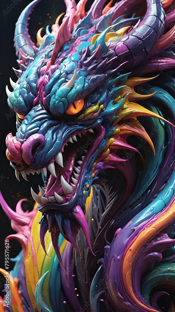 Vibrant Digital Illustration of a Fierce Dragon with Neon Accents in a Dark Fantasy Setting Vibrant Digital Illustration of a Fierce Dragon with Neon Accents in a Dark Fantasy Setting