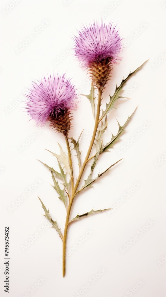 Real pressed thistle flower plant herb inflorescence.