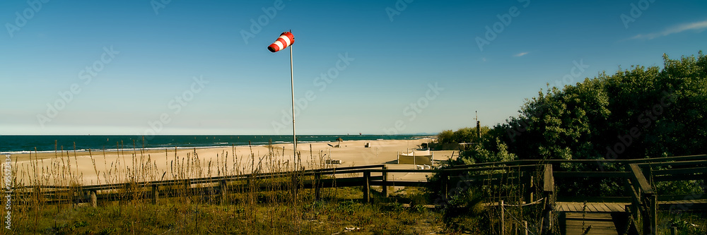 Wind sock (red and white) located in Punta Marina, Adriatic sea